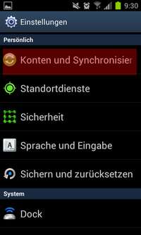 Einstellung: Konten und Synchronisieren