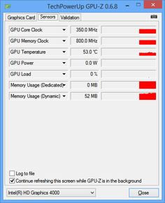 GPU-Z "Sensors" der Intel HD 4000