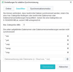 Zusätzlich können Filter angegeben werden.