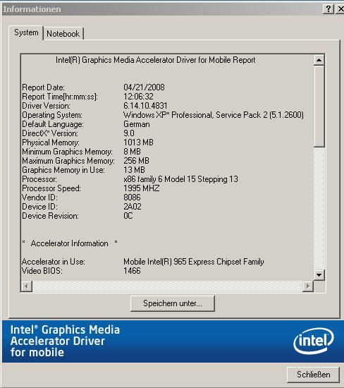 Treiber - Intel 965 Express mobile